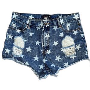 Freestyle Revolution Star Patriotic Distressed Jean Denim Shorts Size 9